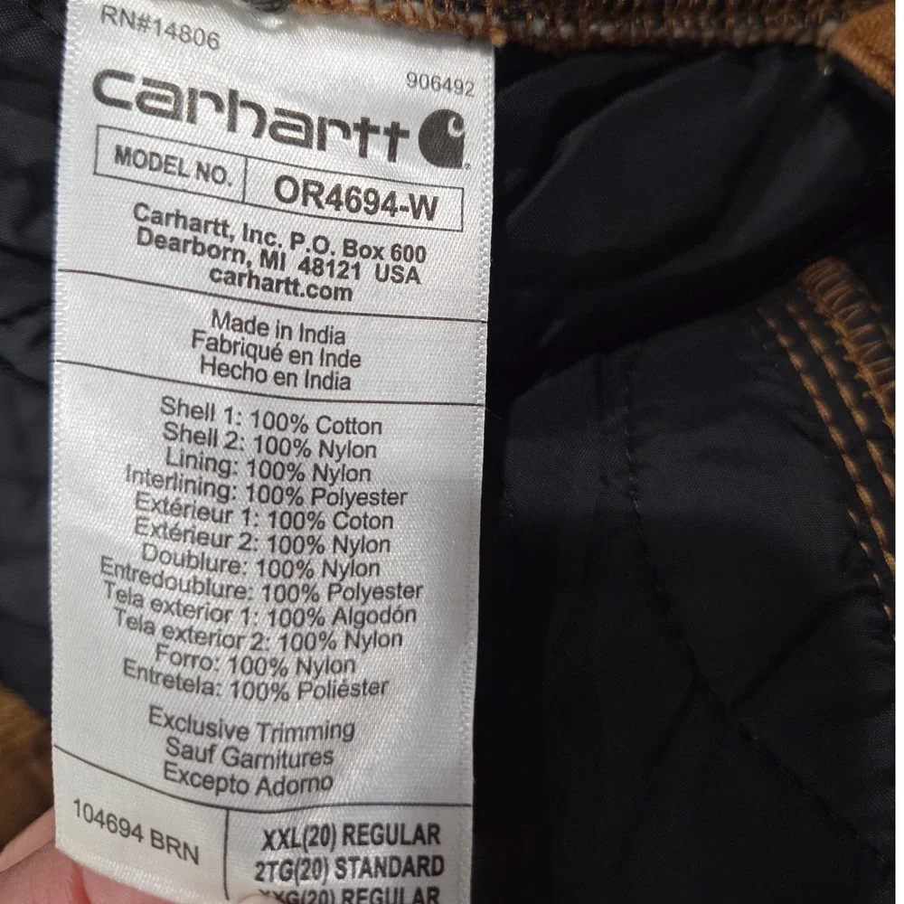 Carhartt Insulated Bib Overalls Women XXL Brown Washed Duck Loose Fit 104694 NEW